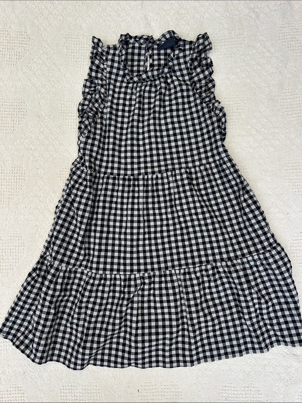 Maeve Anthropologie Black & White Gingham Ruffle Tiered Dress